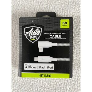 Auto Drive 6ft Charging Cable Silver 90 Degree 8 pin connector to USB-C Braided